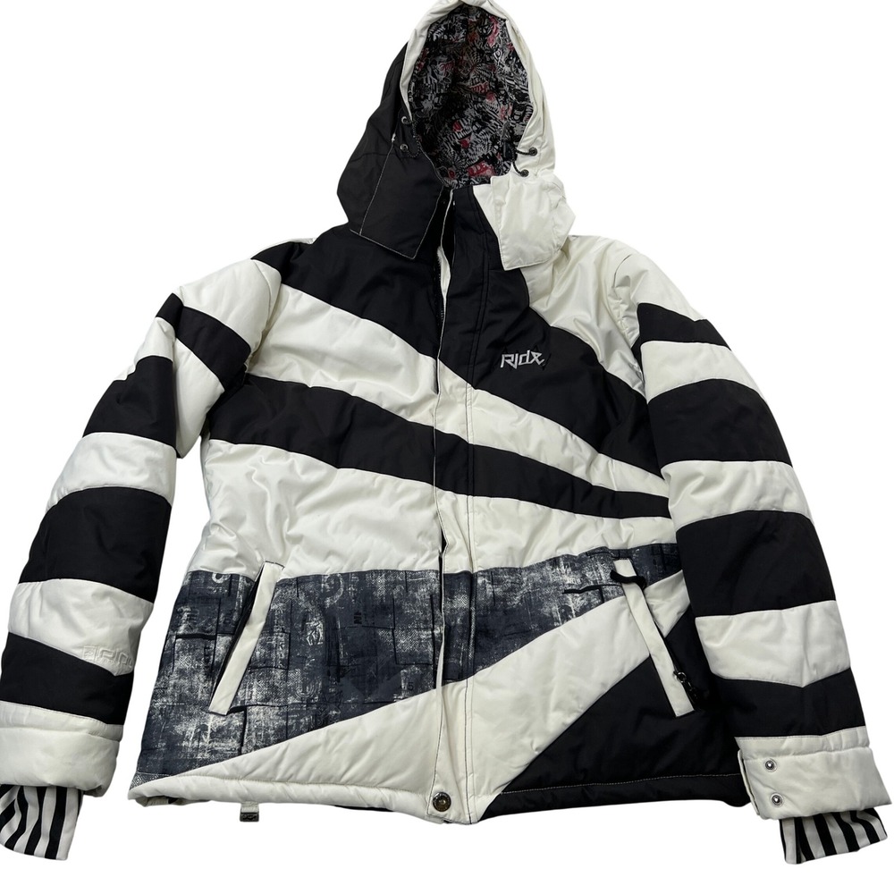 AOP Ride Snowboards 5k Waterproof Jacket XL Black White Rising Sun Graphic Coat